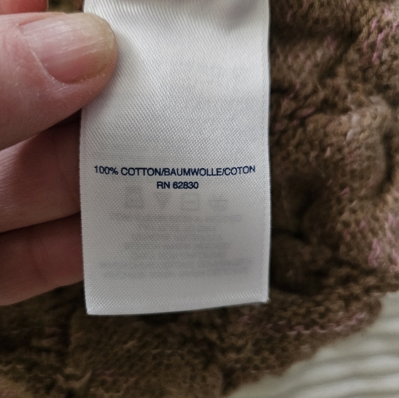 Lands' End Brown W Pink Cable Knit Sweater Size XL/P 18 - Picture 7 of 8